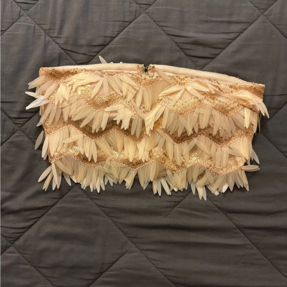 Fashion Nova Gold and Cream Fringe Top - Picture 2 of 8